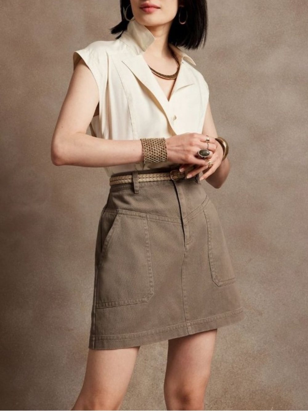 Banana Republic Twill Utility Mini Skirt Light Khaki